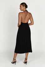 Robe midi plissée col licou dos nu - Dalila