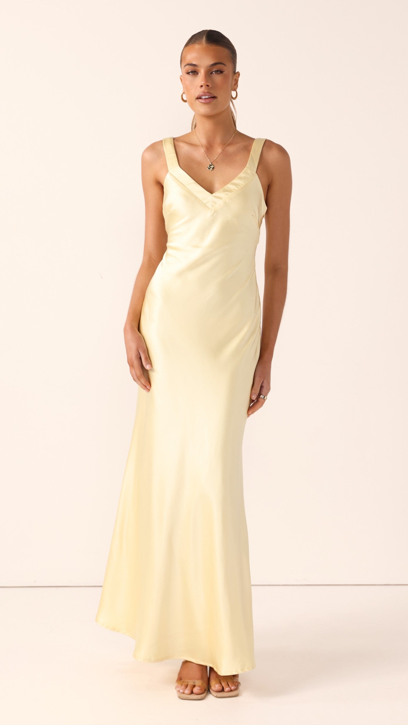 Vestido largo satinado mujer escote V busto triangular tirantes anchos espalda cruzada - Alondra
