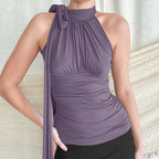 Blouse dos nu nœud encolure tissu plissé - Florence