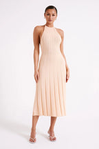 Robe midi plissée col licou dos nu - Dalila