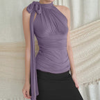 Blouse dos nu nœud encolure tissu plissé - Florence