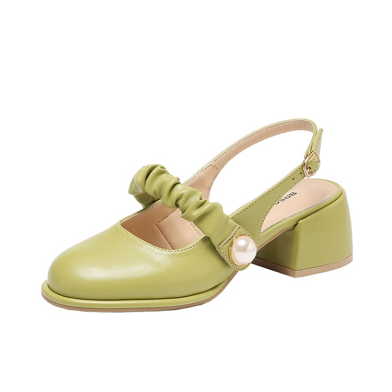 Sandales femme talon large bout fermé bride réglable perle décorative - Perla