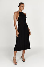 Robe midi plissée col licou dos nu - Dalila