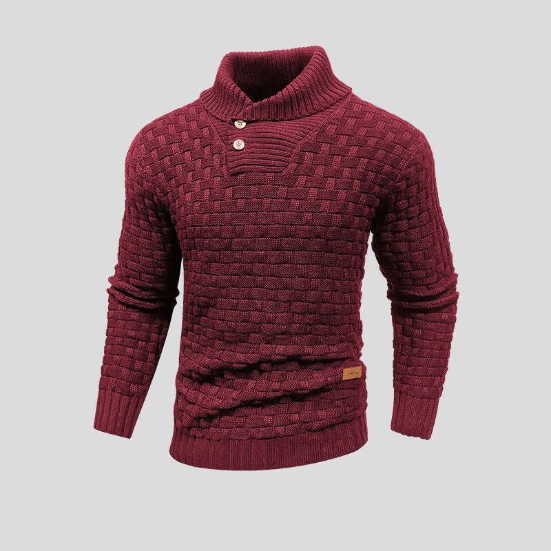 Pull en maille pour homme avec col montant et fermeture partielle par boutons, coupe droite et surface texturée - Keldor