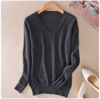 Pull in maille con col en V, texture fine et régulière, coupe adaptée et facile à assortir - Anika