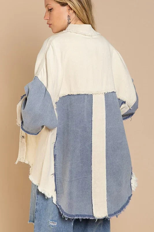Veste jean vintage femme bicolore denim contrasté - Ottilie