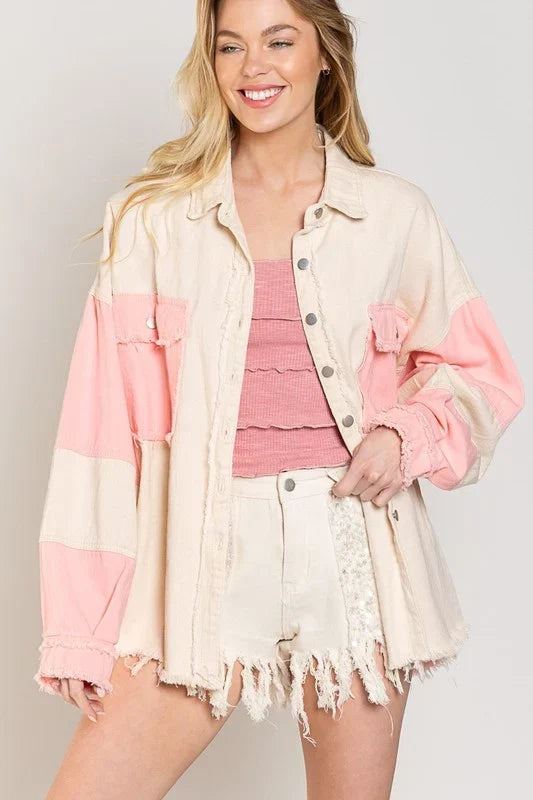 Veste jean vintage femme bicolore denim contrasté - Ottilie