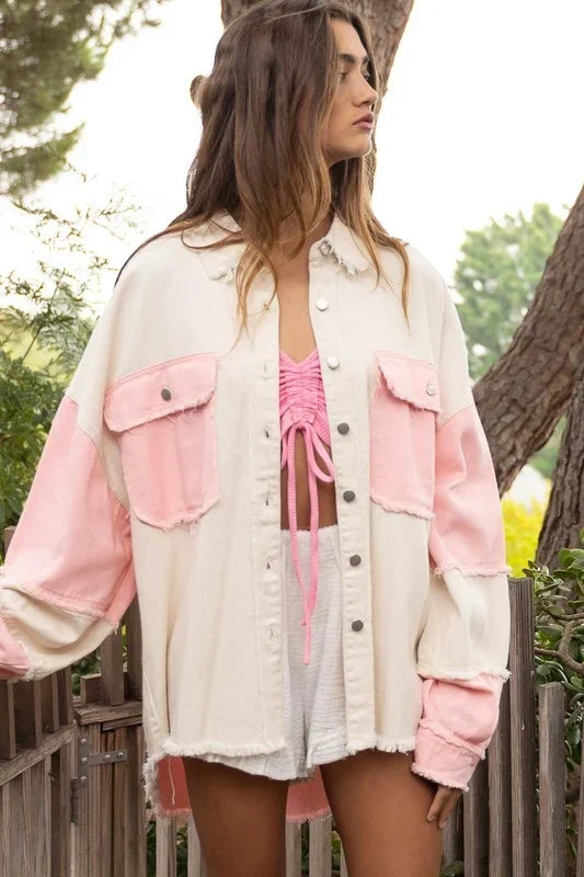 Veste jean vintage femme bicolore denim contrasté - Ottilie