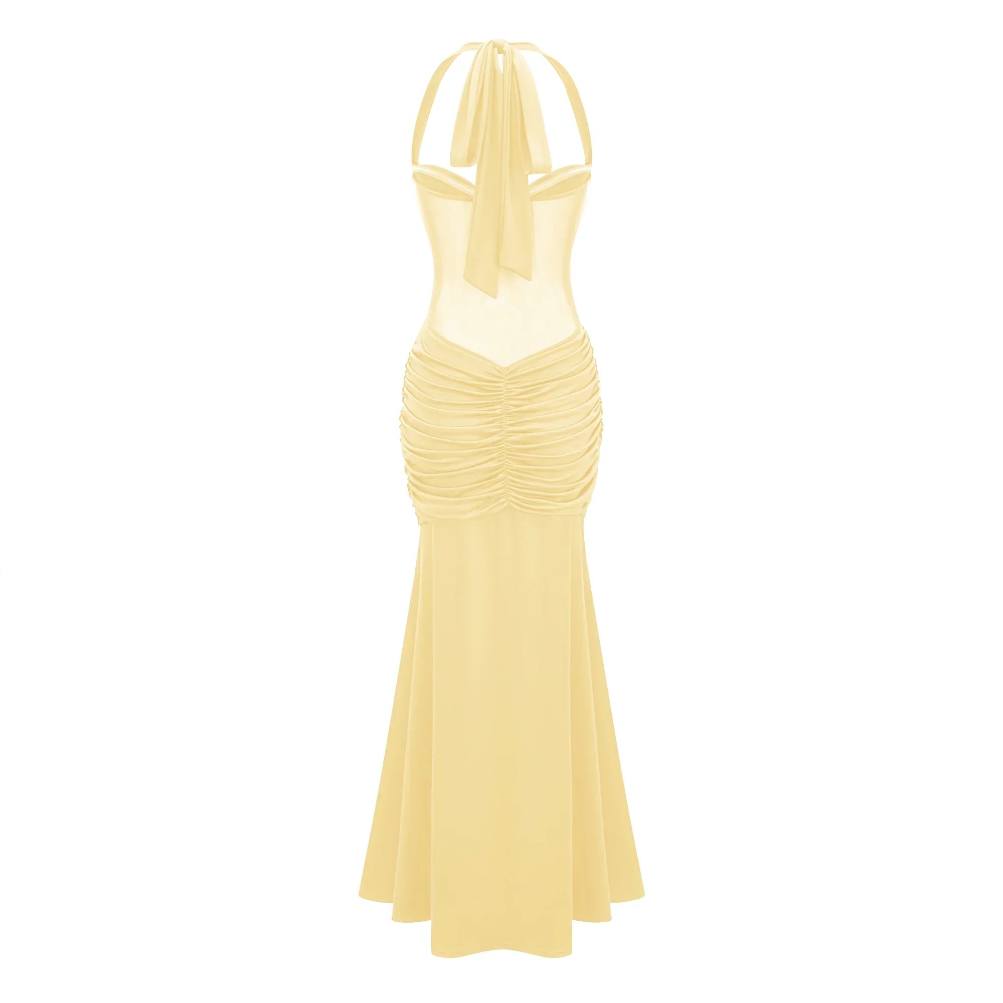 Élégante robe longue femme à encolure dos nu et drapé - Elira