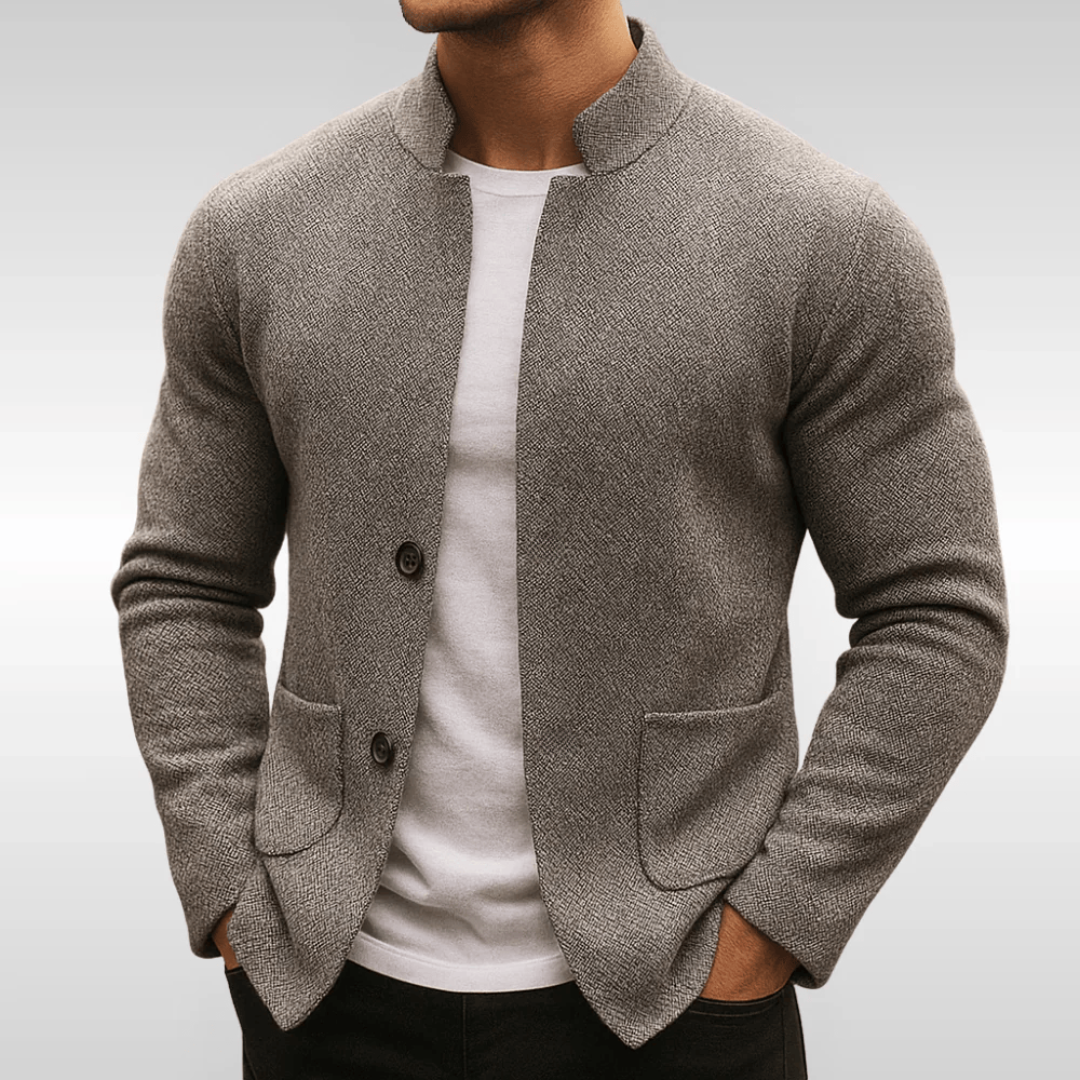Cardigan homme col Perkins boutons poches plaquées maille - Alaric