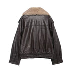 Veste femme effet cuir large col effet fourrure chaude - Nymera