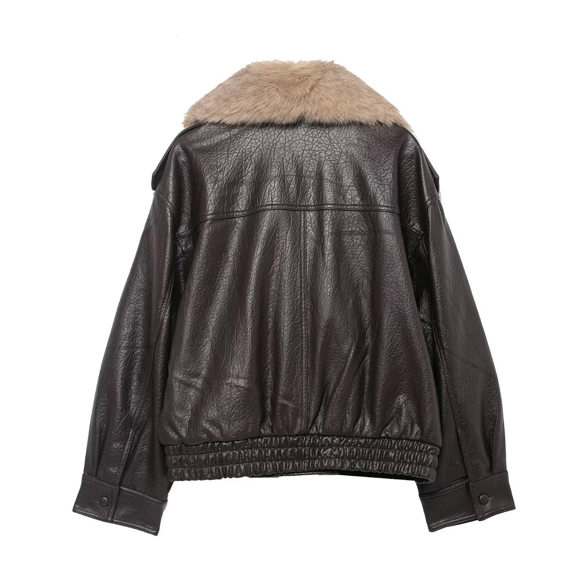 Veste femme effet cuir large col effet fourrure chaude - Nymera