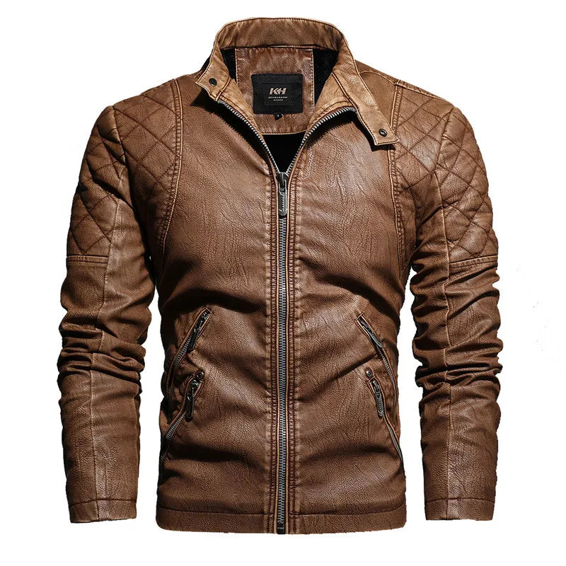 Veste de motard pour homme en cuir végétalien avec fermeture éclair et surpiqûres - Bravik
