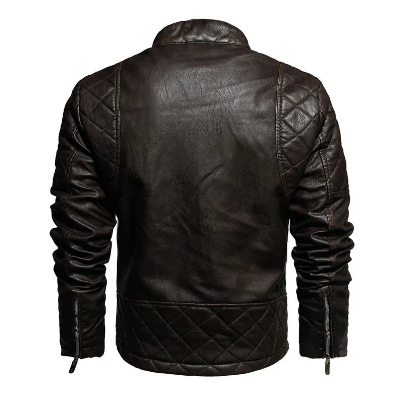Veste de motard pour homme en cuir végétalien avec fermeture éclair et surpiqûres - Bravik