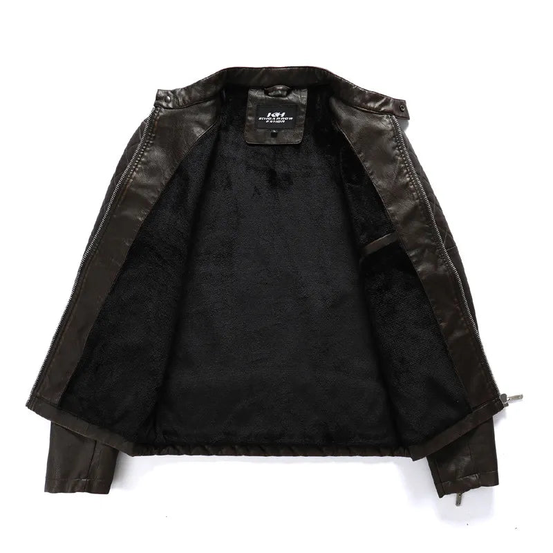 Veste de motard pour homme en cuir végétalien avec fermeture éclair et surpiqûres - Bravik