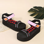 Sandales compensées lanières tressées bride zippée - Nadia