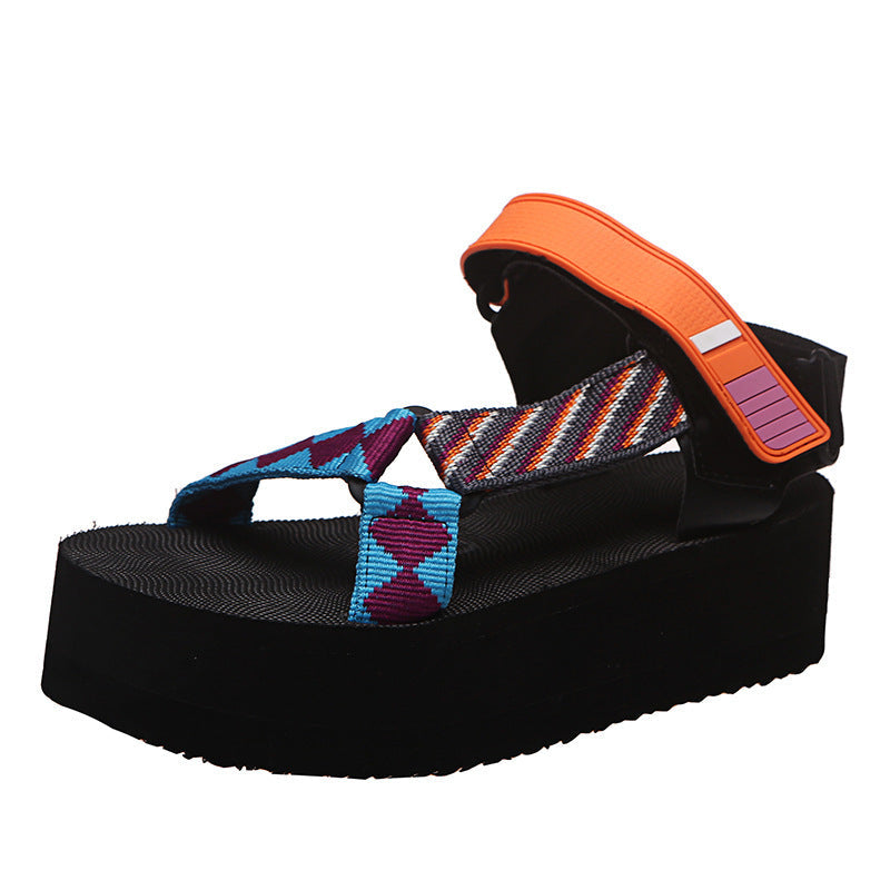 Sandales compensées lanières tressées bride zippée - Nadia