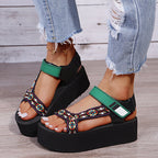 Sandales compensées lanières tressées bride zippée - Nadia