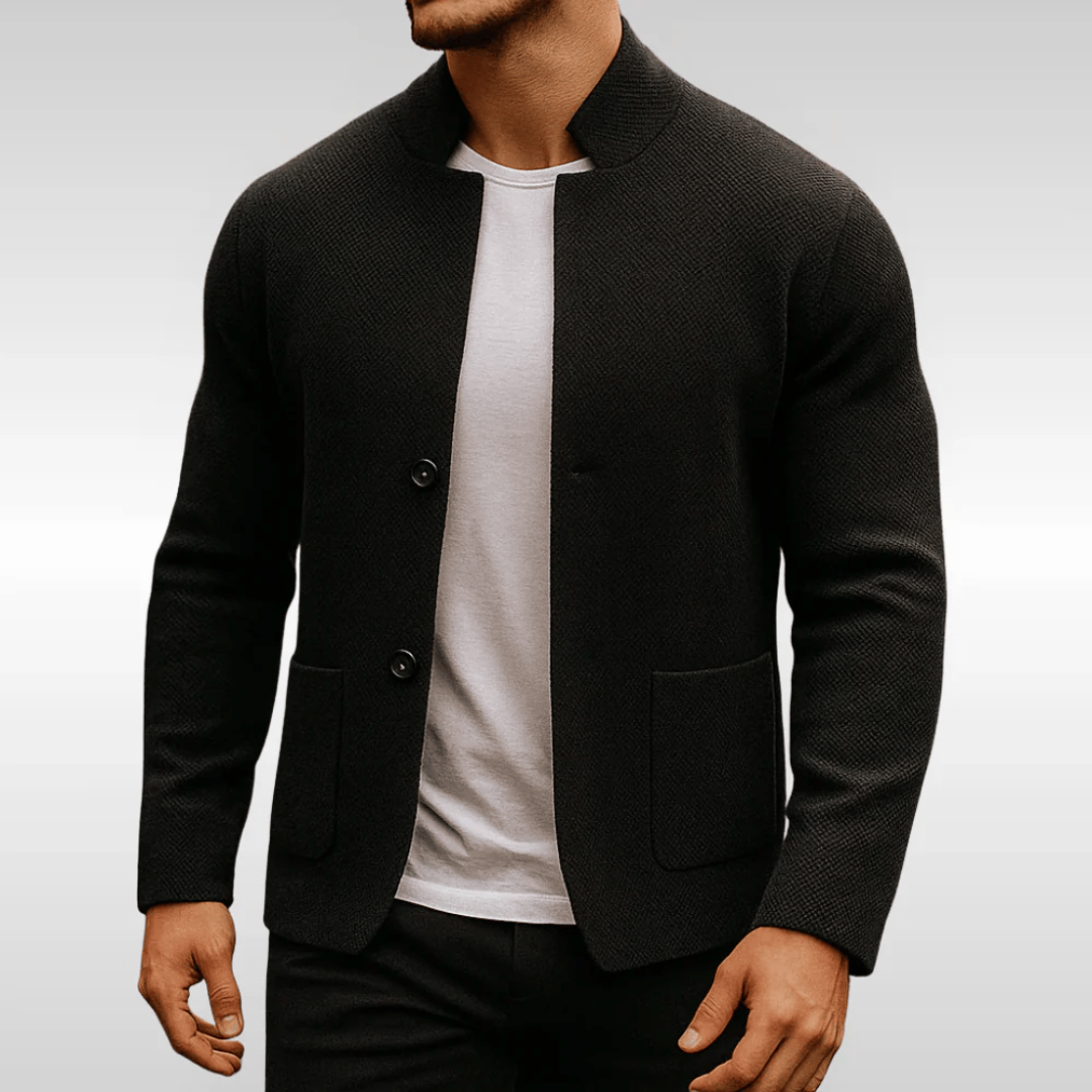Cardigan homme col Perkins boutons poches plaquées maille - Alaric