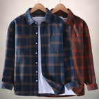 Chemise à manches longues en tissu doux à carreaux avec poche poitrine fonctionnelle - Noyel