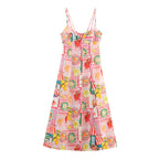 Robe midi bretelles fines imprimé artistique - Bianca