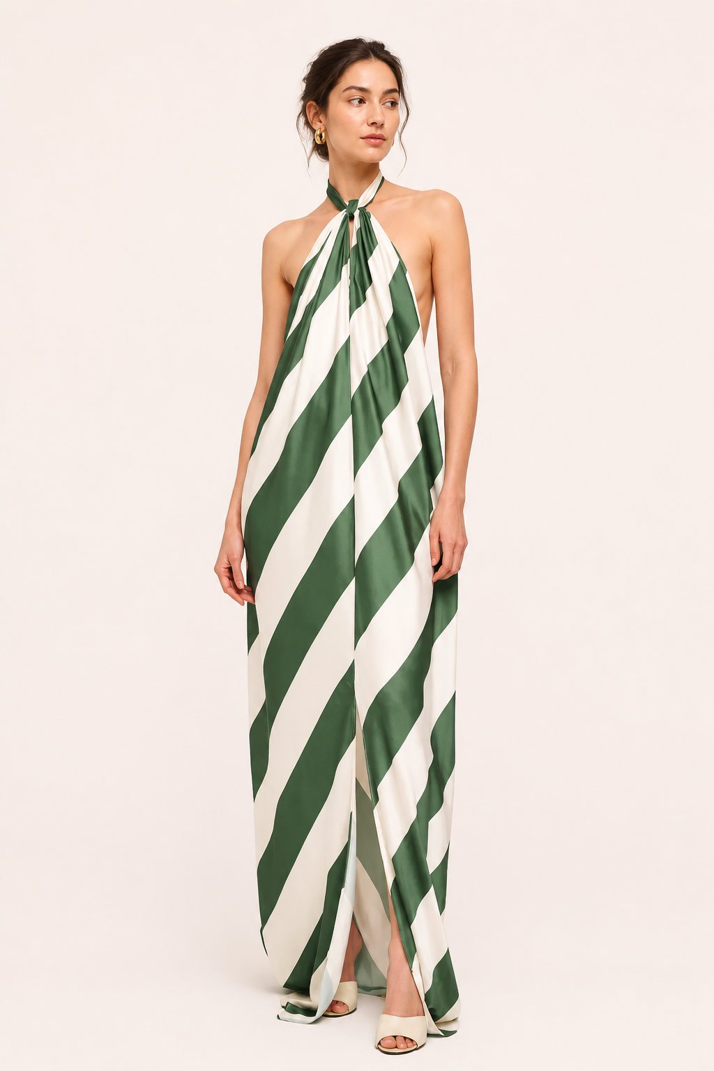 Robe longue dos nu rayures diagonales ample été et vacances - Luciana