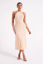 Robe midi plissée col licou dos nu - Dalila