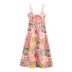 Robe midi bretelles fines imprimé artistique - Bianca