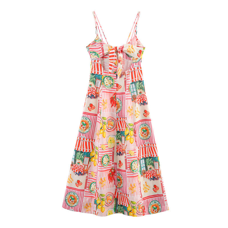 Robe midi bretelles fines imprimé artistique - Bianca