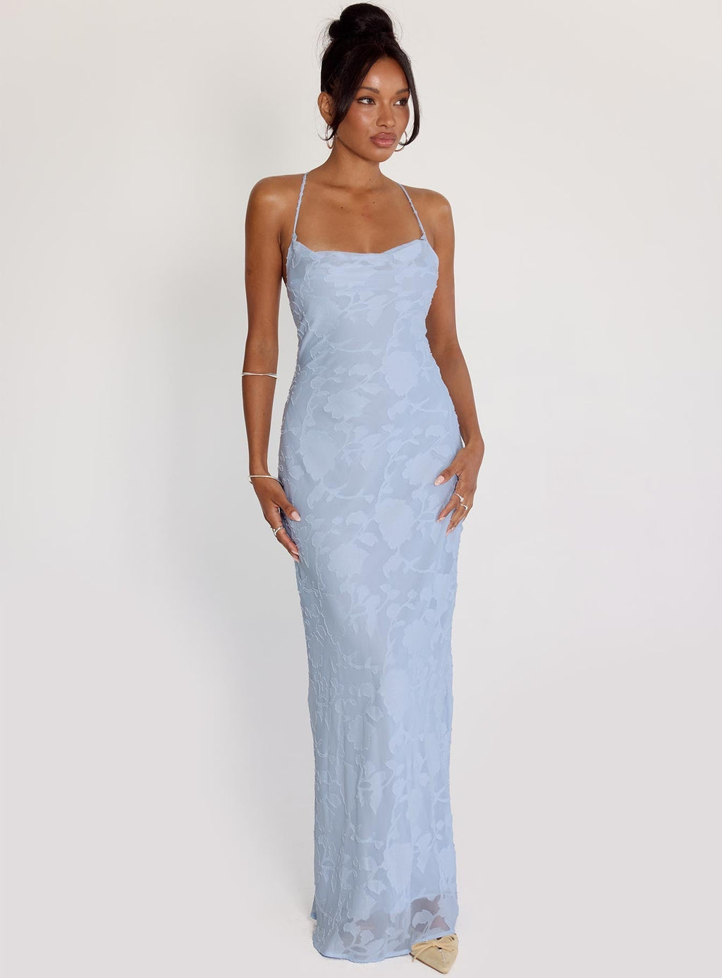 Robe longue texturée florale à fines bretelles pour femme - Celena
