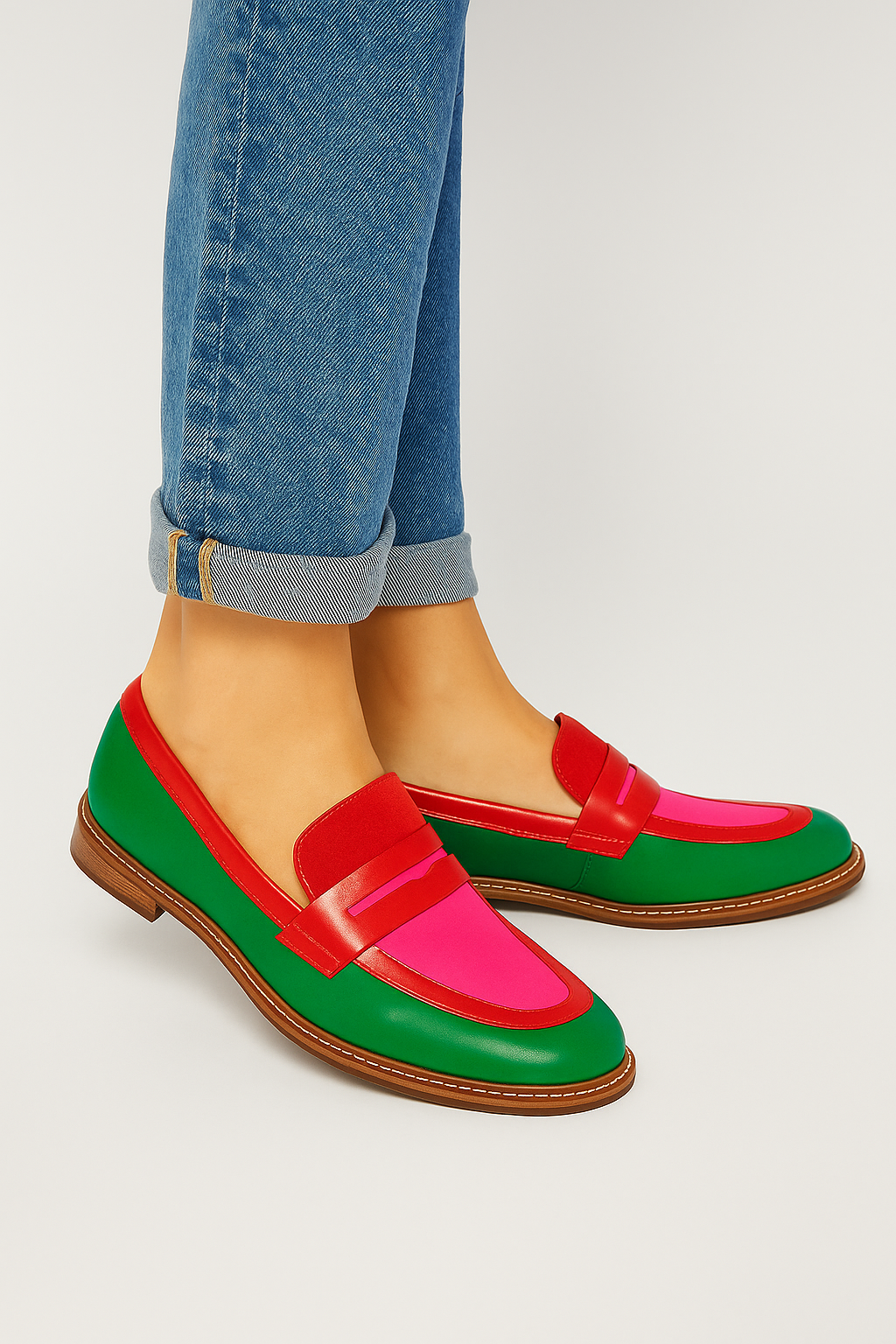 Mocassins femme sans lacets cuir combinaison couleurs contrastées - Nadine