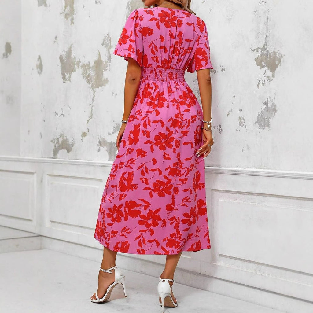 Robe midi à imprimé floral à fente sur le devant pour femmes - Amalia