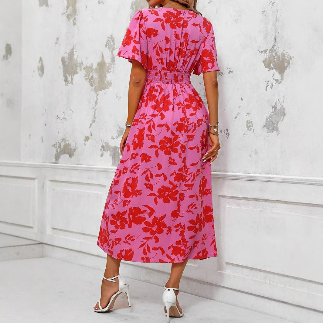 Robe midi à imprimé floral à fente sur le devant pour femmes - Amalia