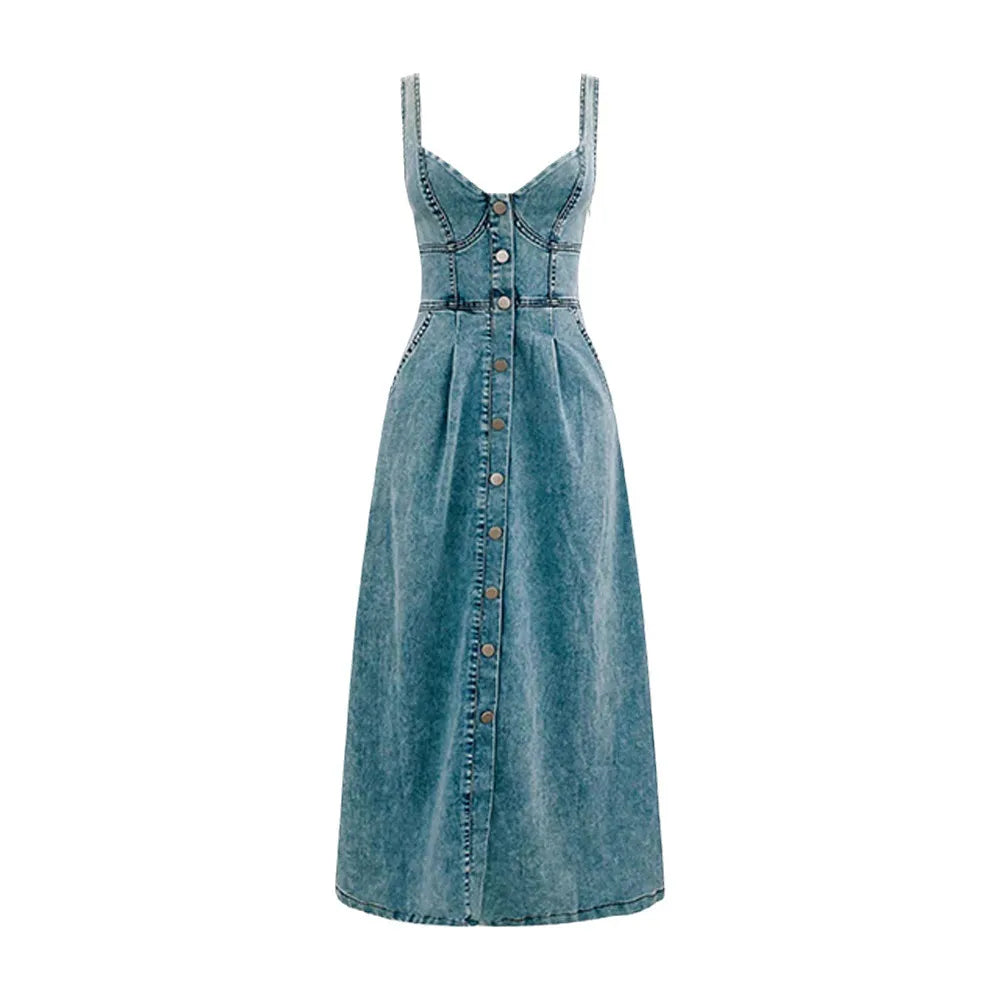 Robe midi en jean style printanier silhouette féminine - Elowen