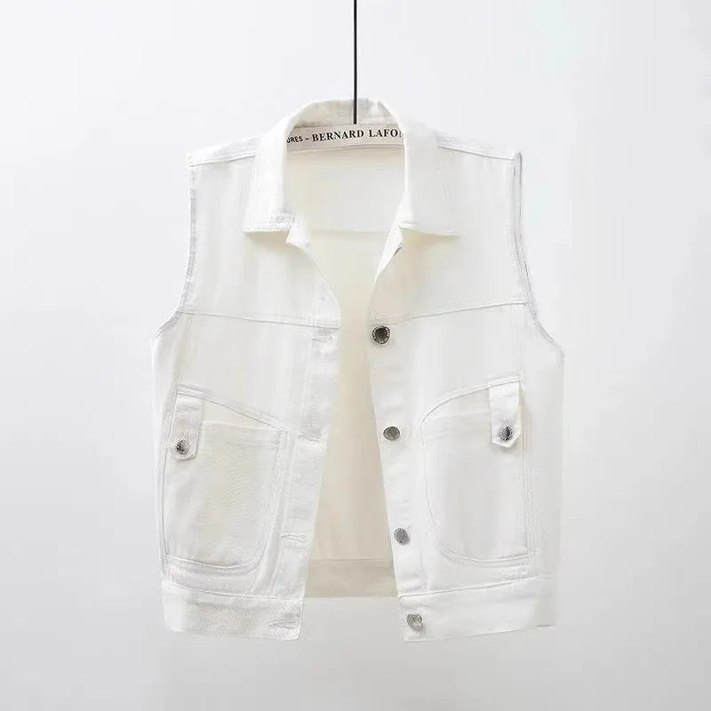 Gilet court denim sans manches poches - Victoria