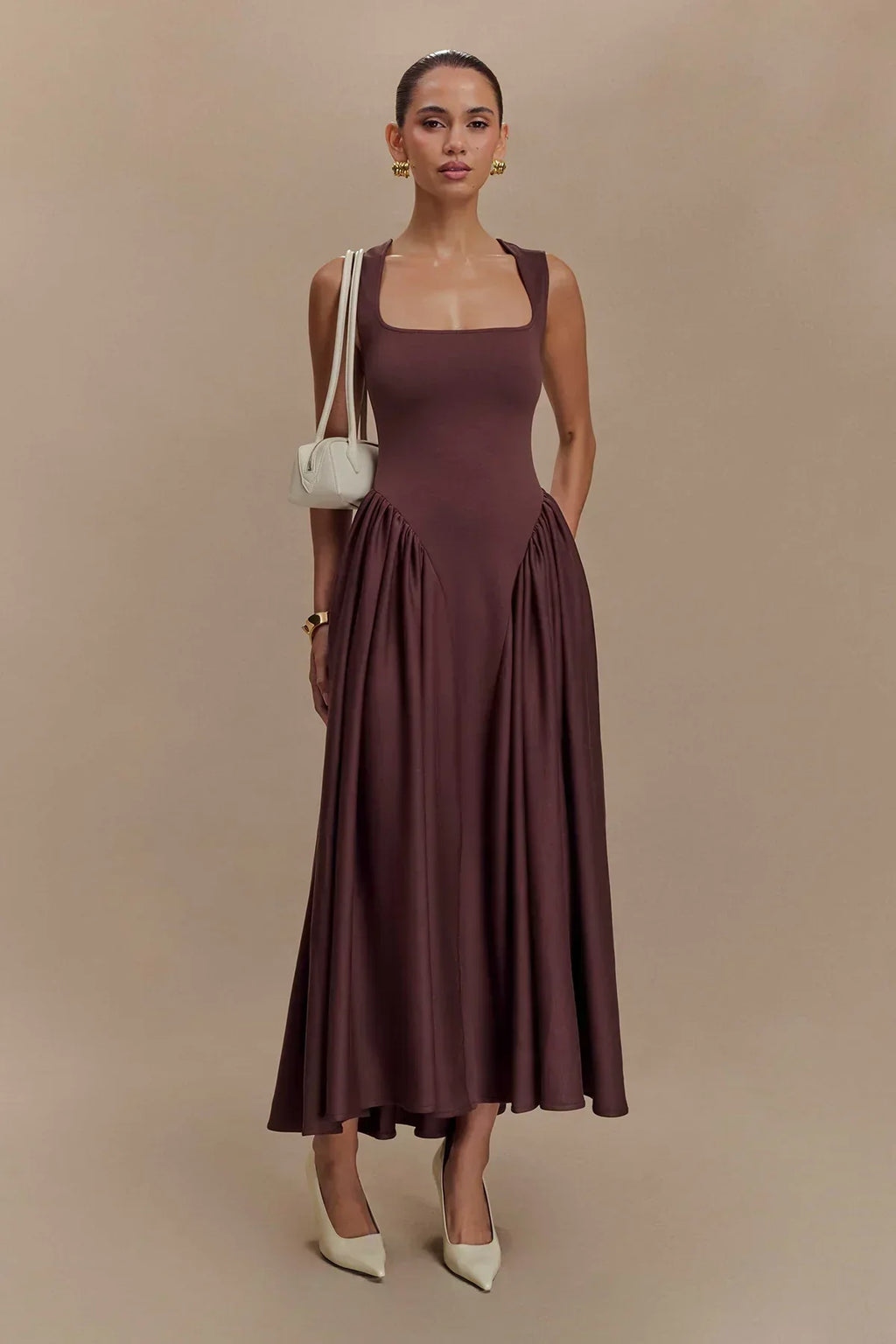 Robe midi encolure carrée - Brigitte