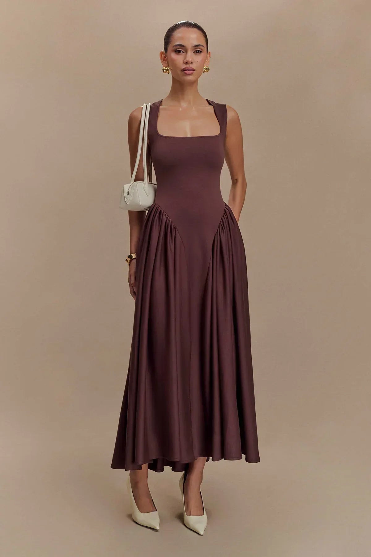 Robe midi encolure carrée - Brigitte