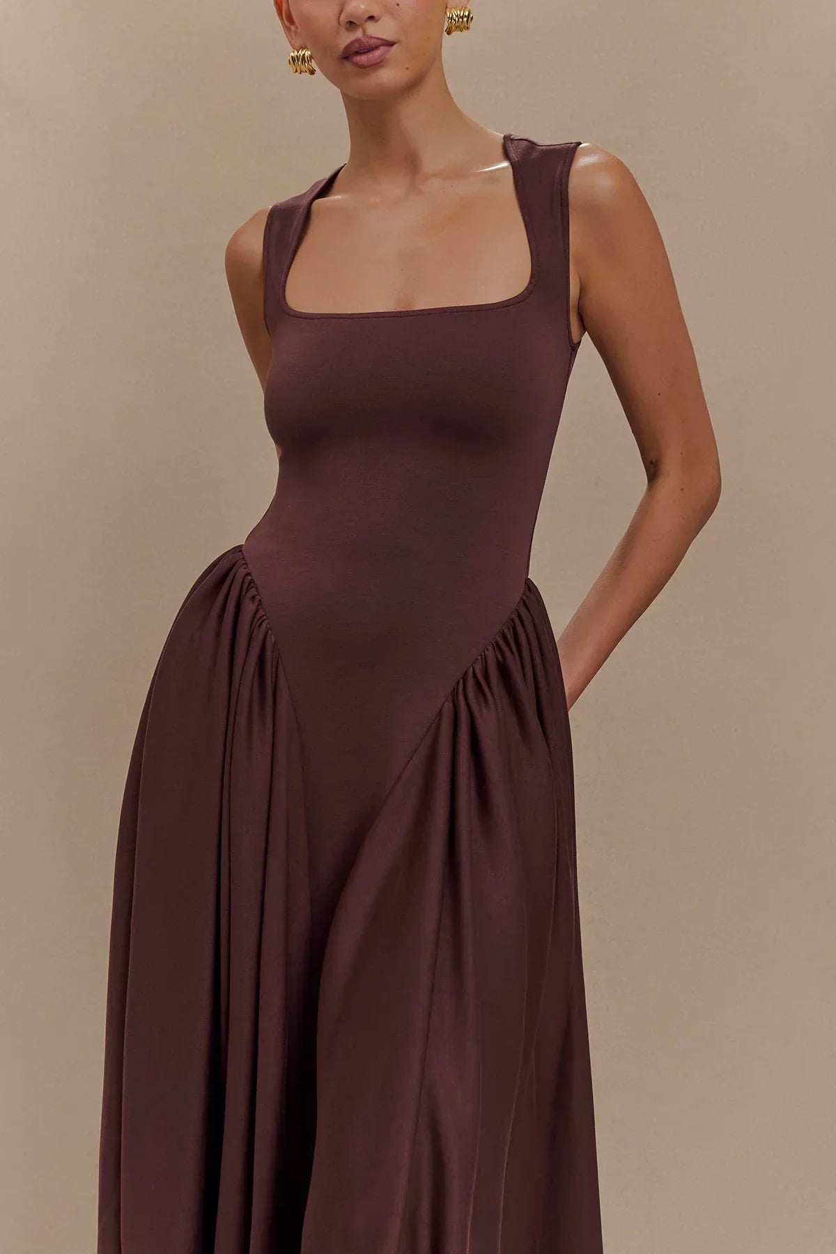 Robe midi encolure carrée - Brigitte