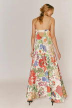 Robe longue femme coupe évasée taille haute motif fleuri - Althea