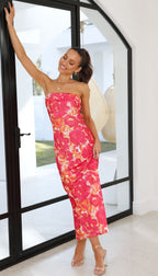 Robe longue à fleurs sans bretelles pour femme - Kaia