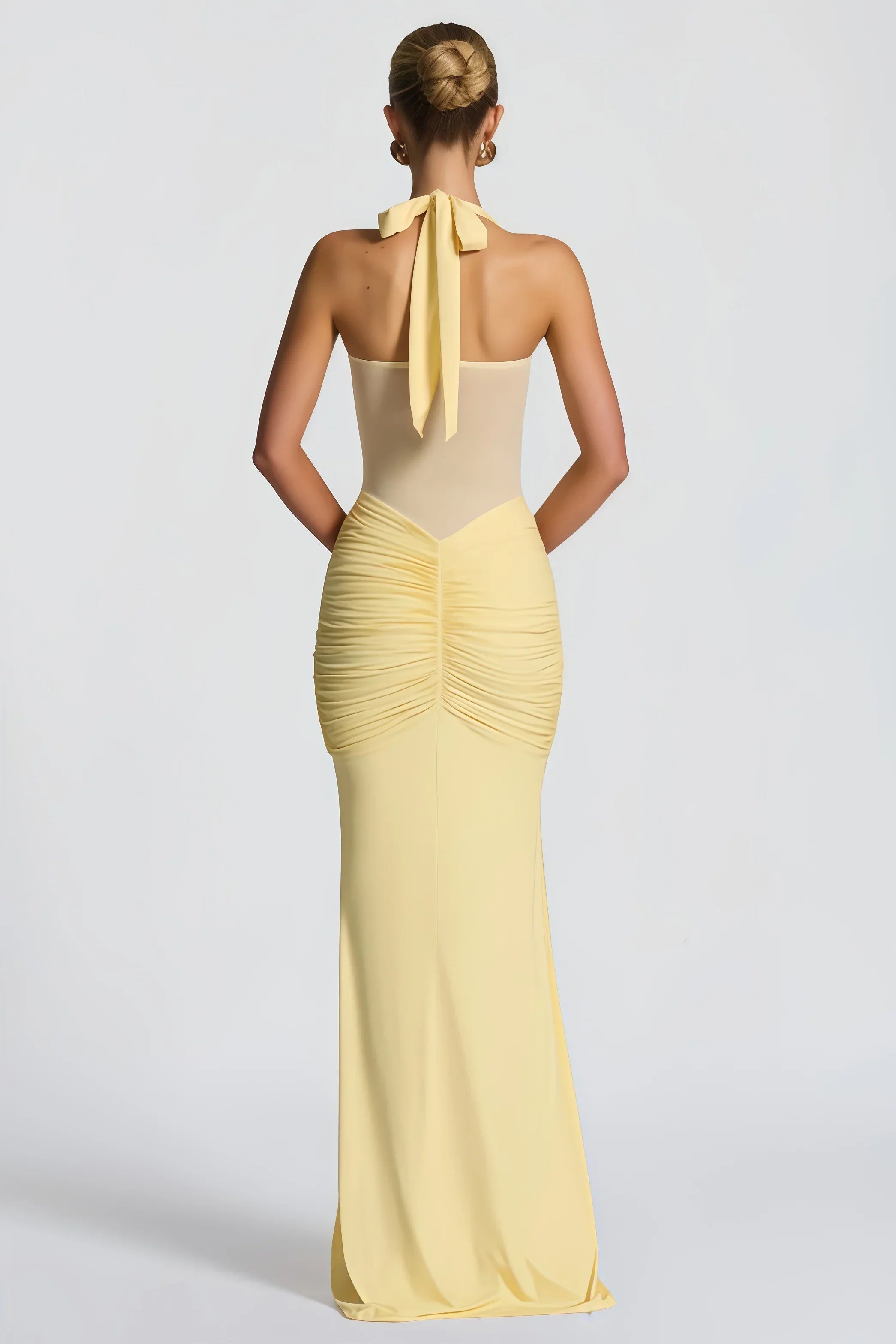 Élégante robe longue femme à encolure dos nu et drapé - Elira
