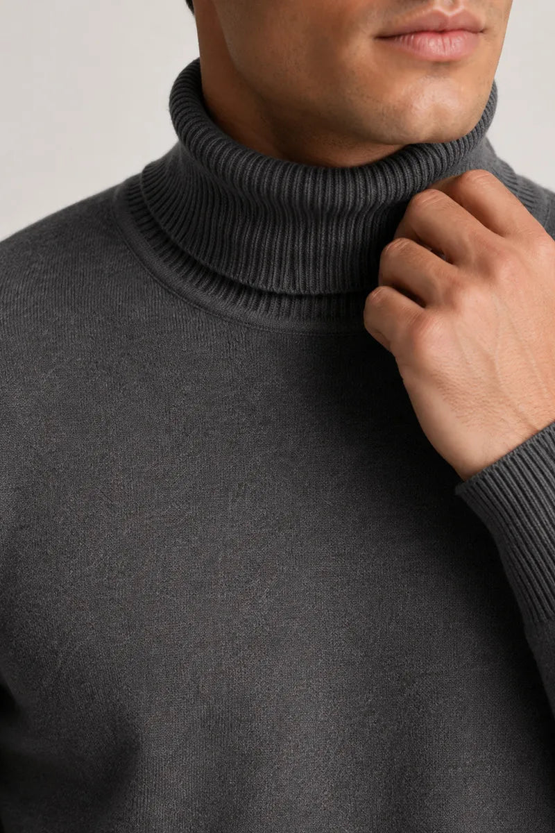 Pull homme col roulé coupe ajustée maille unie slim - Caspar