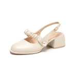 Sandales femme talon large bout fermé bride réglable perle décorative - Perla
