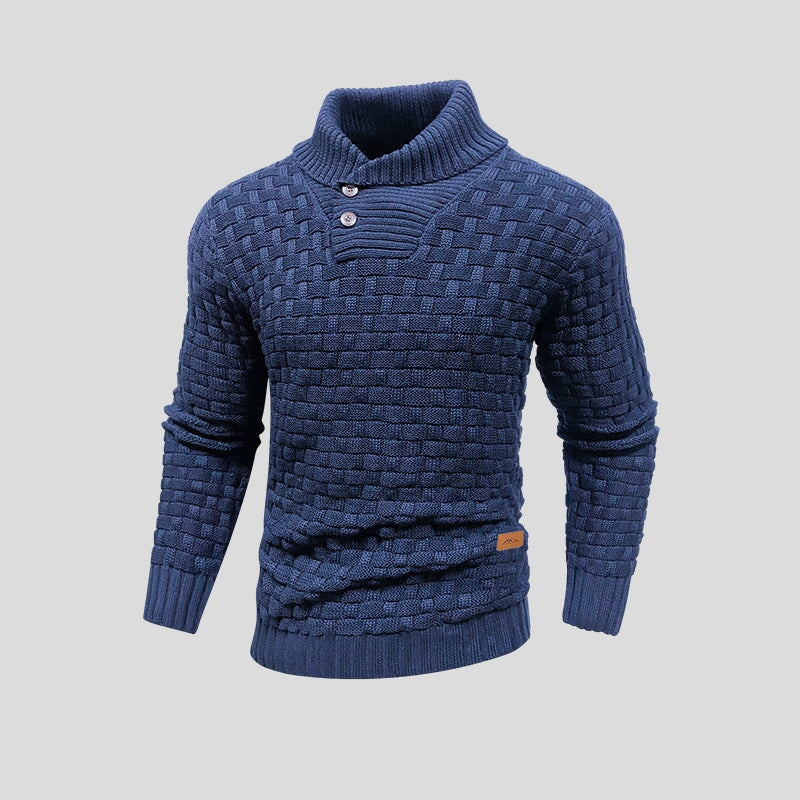 Pull en maille pour homme avec col montant et fermeture partielle par boutons, coupe droite et surface texturée - Keldor