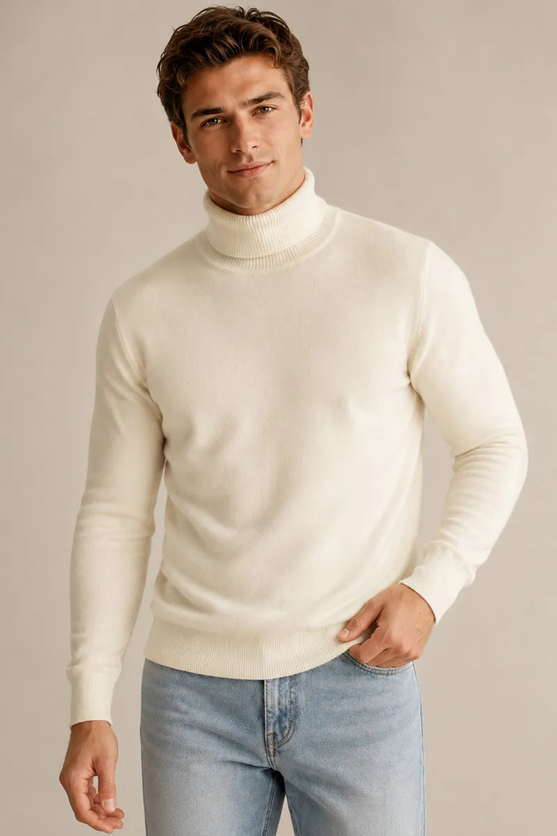 Pull homme col roulé coupe ajustée maille unie slim - Caspar