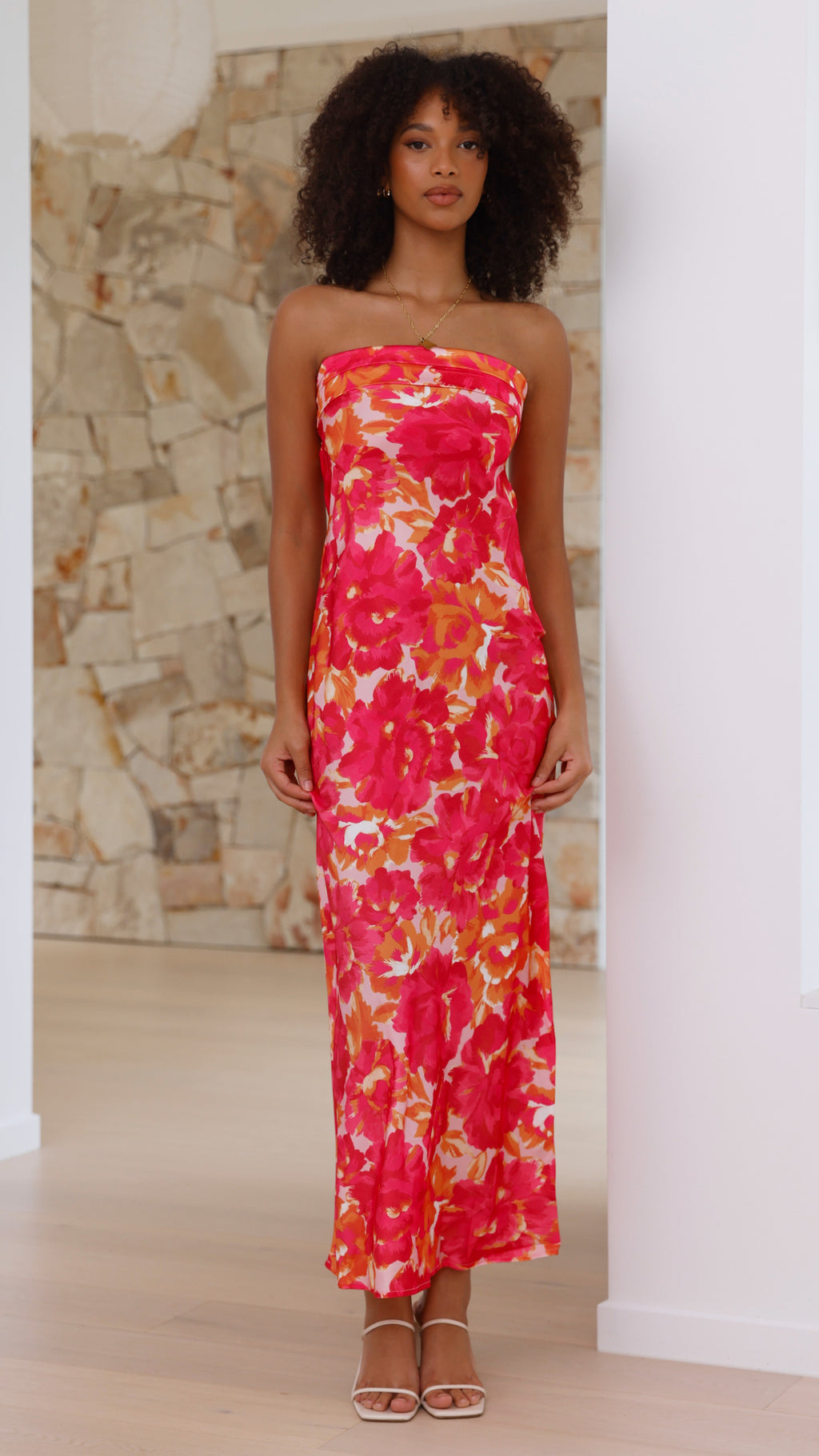Vestido largo floral mujer sin tirantes espalda abierta elástica detalle caída - Kaia