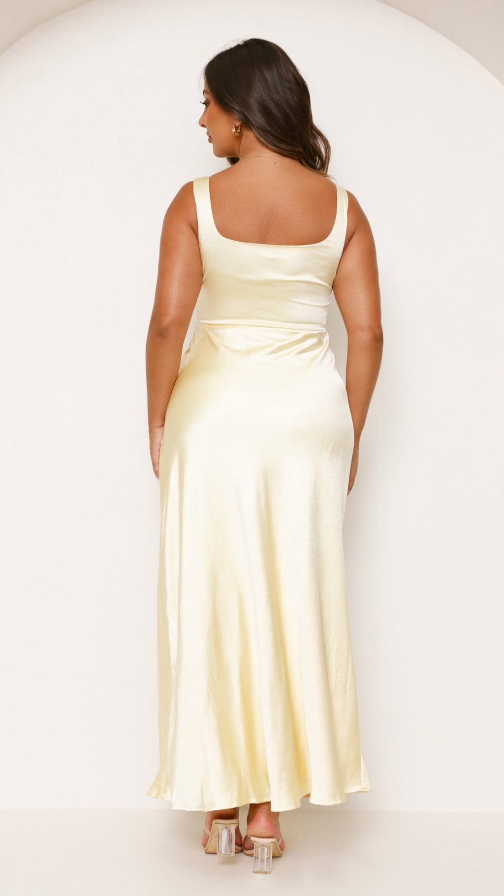 Vestido largo elegante mujer escote cuadrado tirantes anchos fruncido lateral abertura - Alina