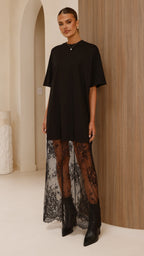Robe longue oversize à jupe en dentelle - Raina