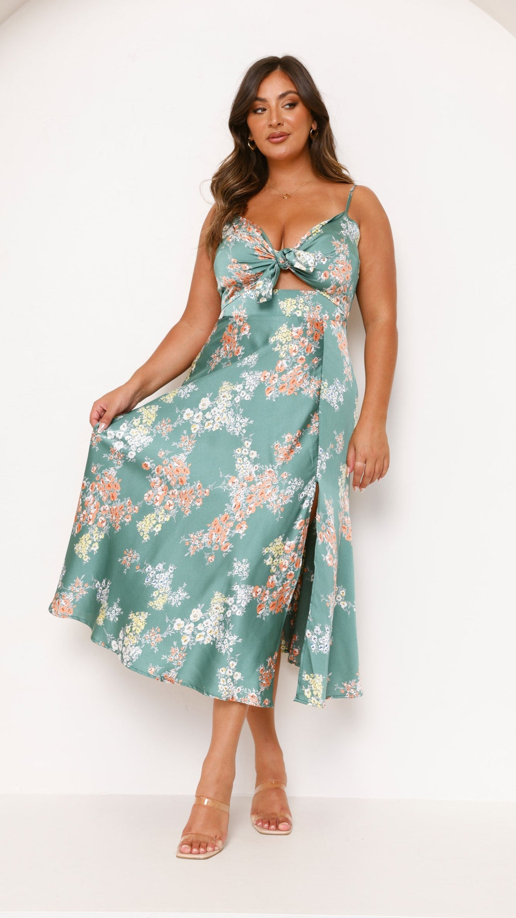 Vestido midi floral mujer escote anudado tirantes regulables cintura ajustada - Loisa