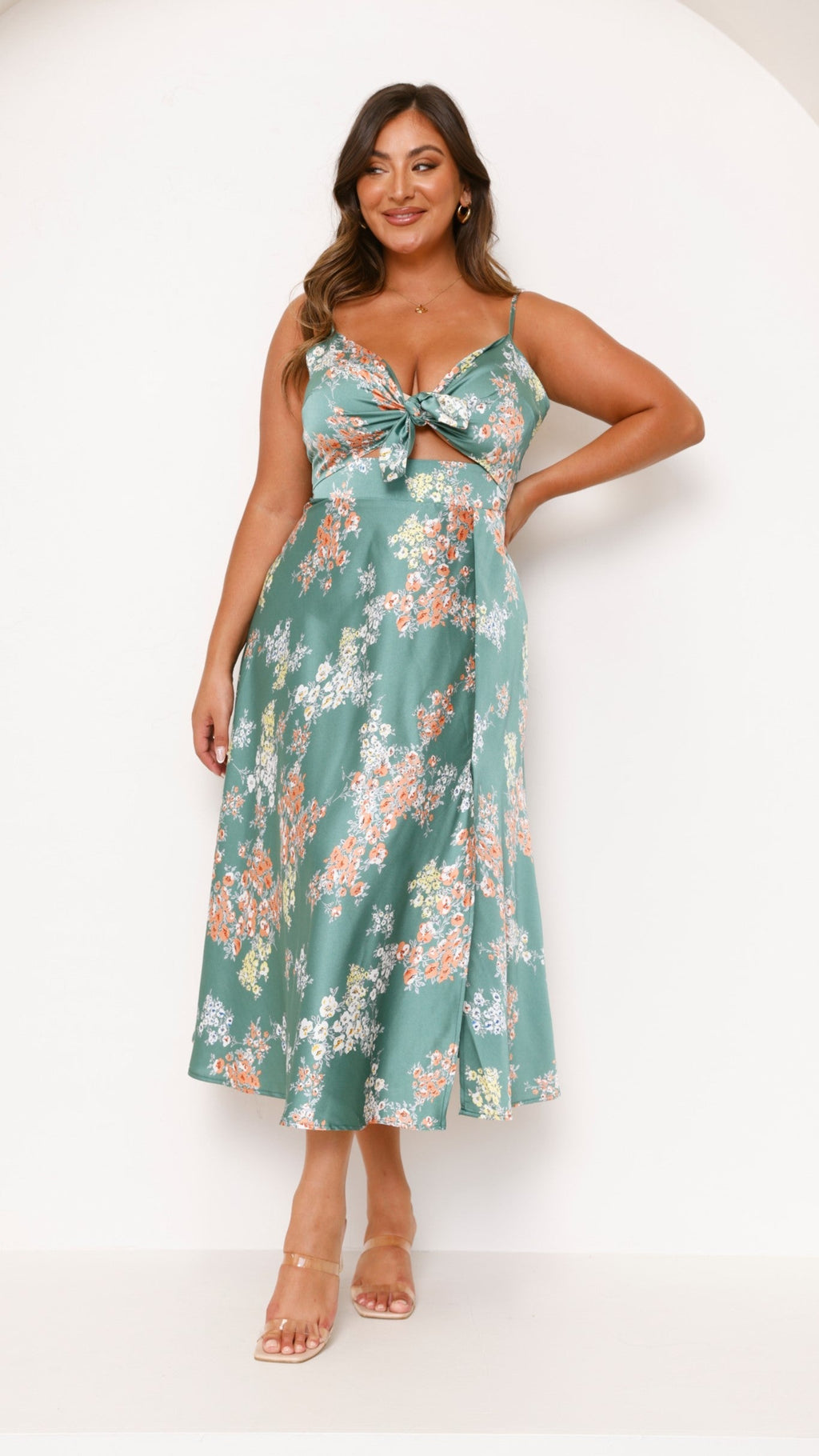 Vestido midi floral mujer escote anudado tirantes regulables cintura ajustada - Loisa